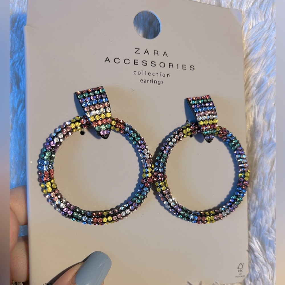 ZARA Accessories Collection Rhinestone Hoop Earrings - Picture 9 of 9